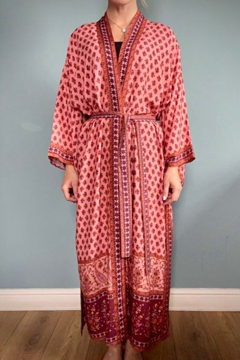 Kimono Robe Dressing Gown Vintage Style Rose Indian Design Etsy UK