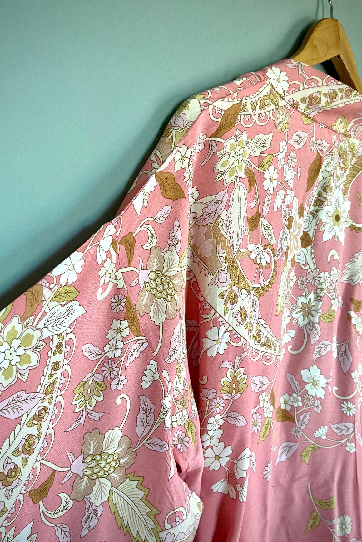 Pink Kimono Robe Dressing Gown Vintage style Floral Print Etsy