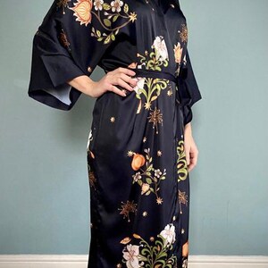 Kimono Robe Nero Floreale Donne di lusso Vestaglia Stile | Etsy Italia