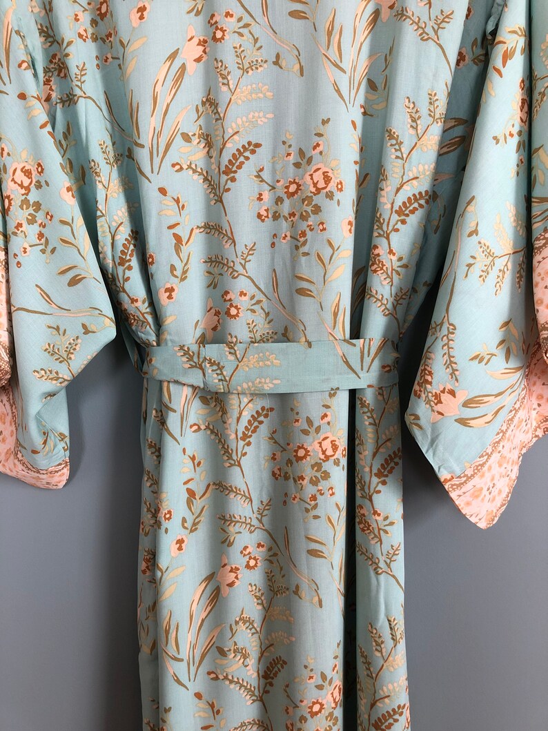 Kimono Robe Mint Green Dressing Gown Vintage Style Cotton | Etsy Canada