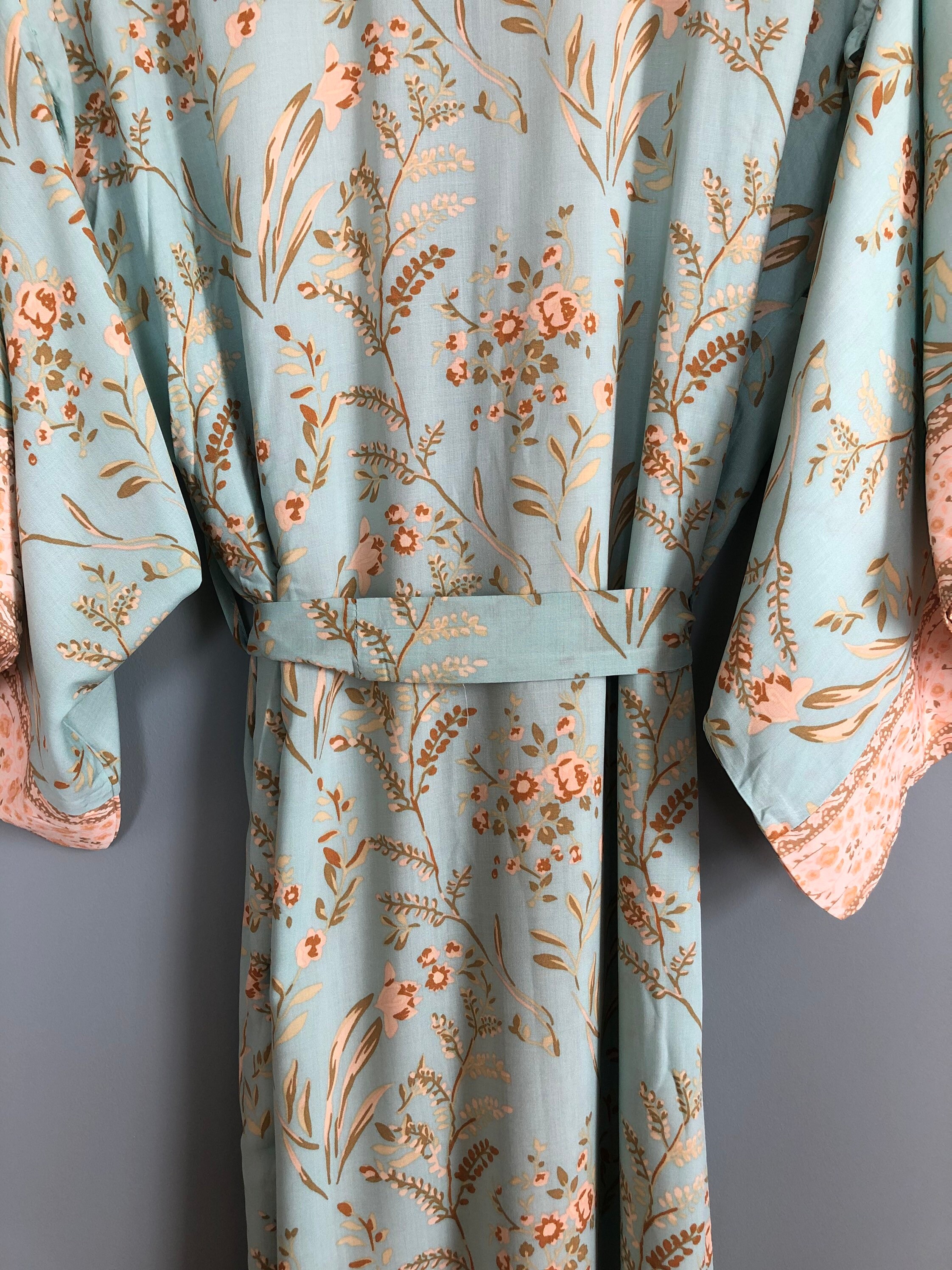 Kimono Robe Mint Green Dressing Gown Vintage Style Cotton | Etsy Canada