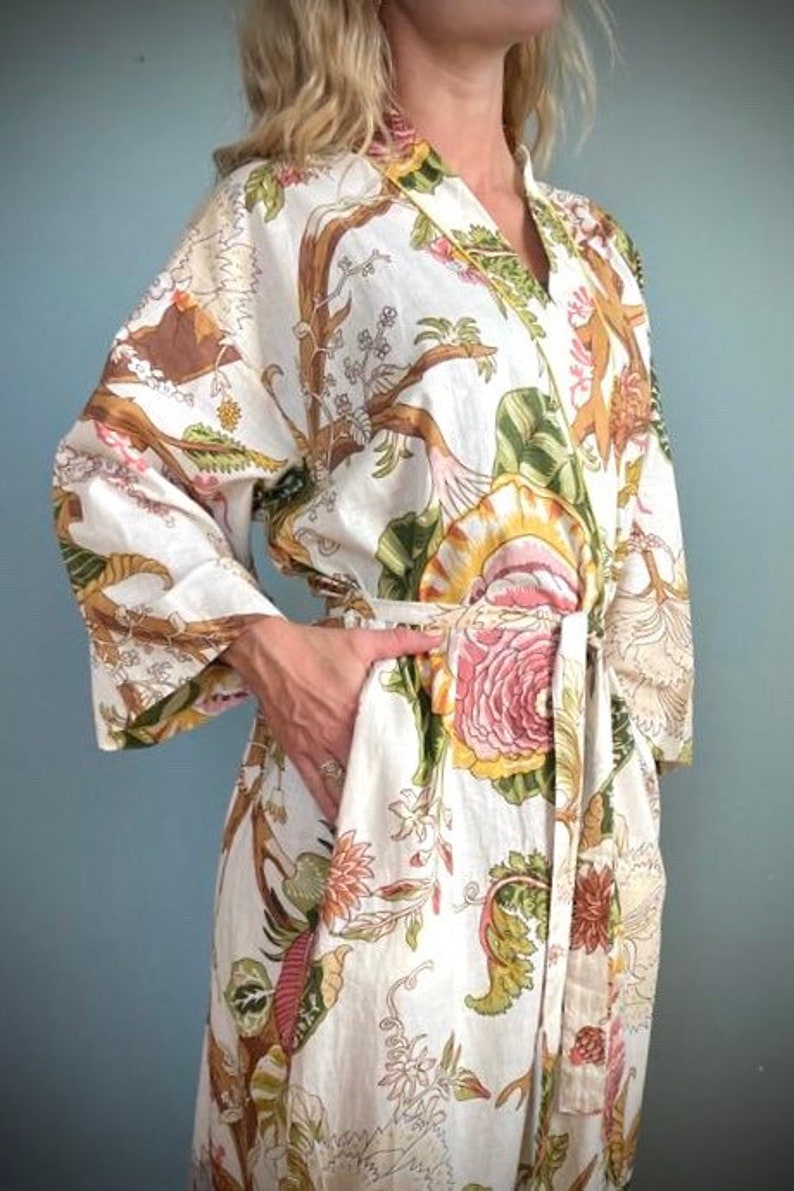 Kimono Robe Dressing Gown Cotton Vintage Style Cotton Etsy