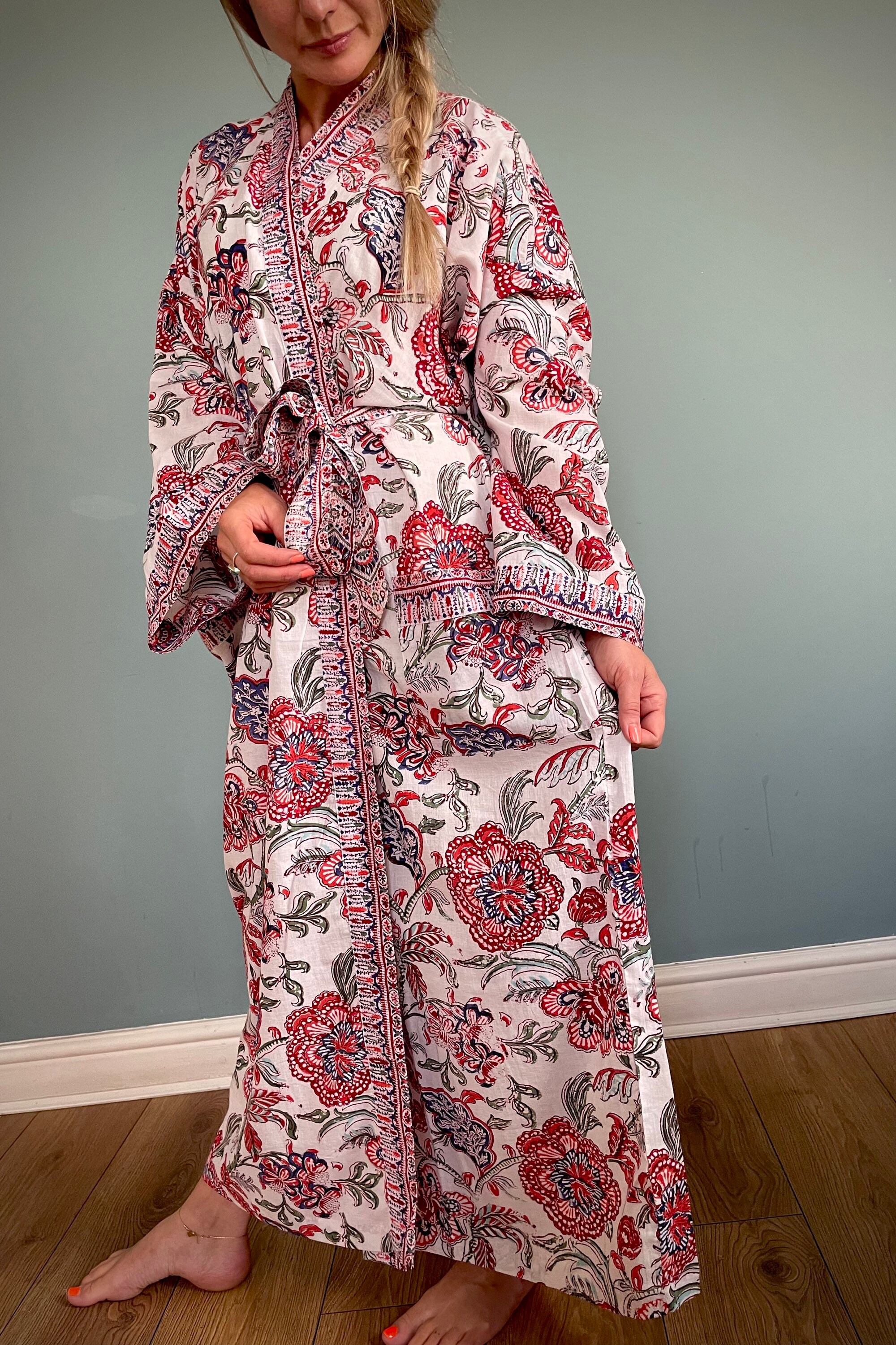 Cotton Kimono Robe Dressing Gown 