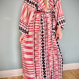 Cotton Kimono Robe, Dressing Gown, Vintage style, women’s gown, Gifts for Her, Loungewear, Aztec Coral