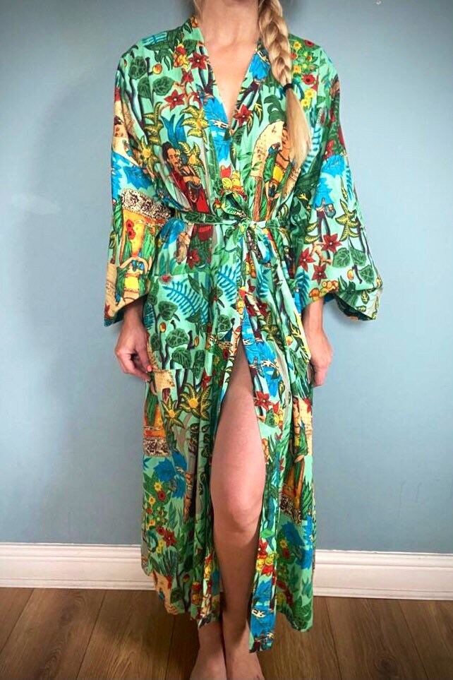 Kimono Robe Aqua Frida Kahlo Dressing 