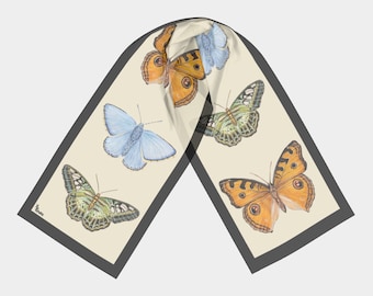 Long Silk Scarf with Butterflies