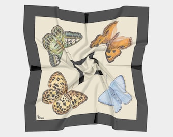 Square Silk Scarf with Butterflies
