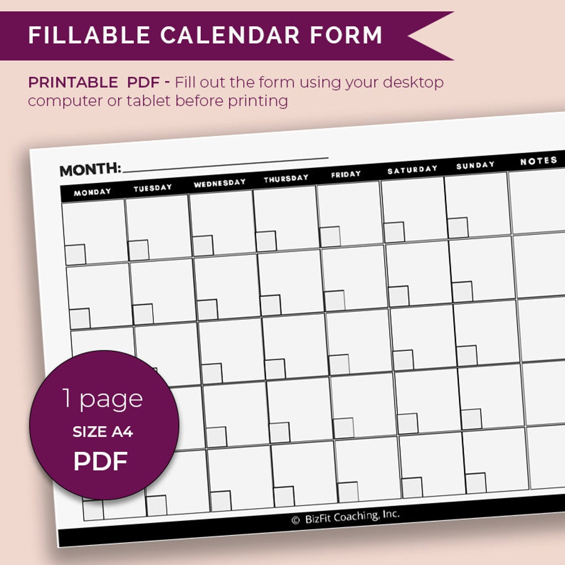 Fillable 30 to 31 Days Calendar Monthly Planner Editable and - Etsy UK