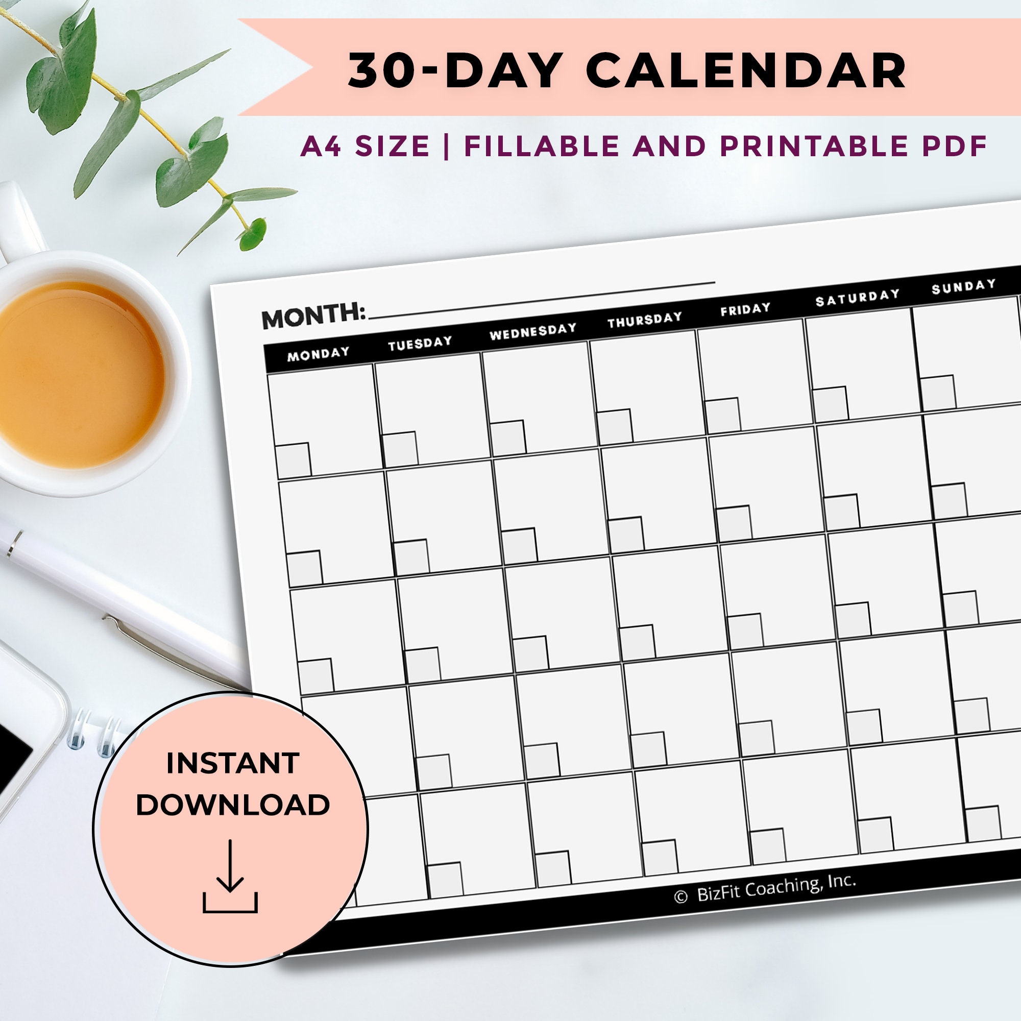 Fillable 30 to 31 Days Calendar Monthly Planner Editable and - Etsy UK