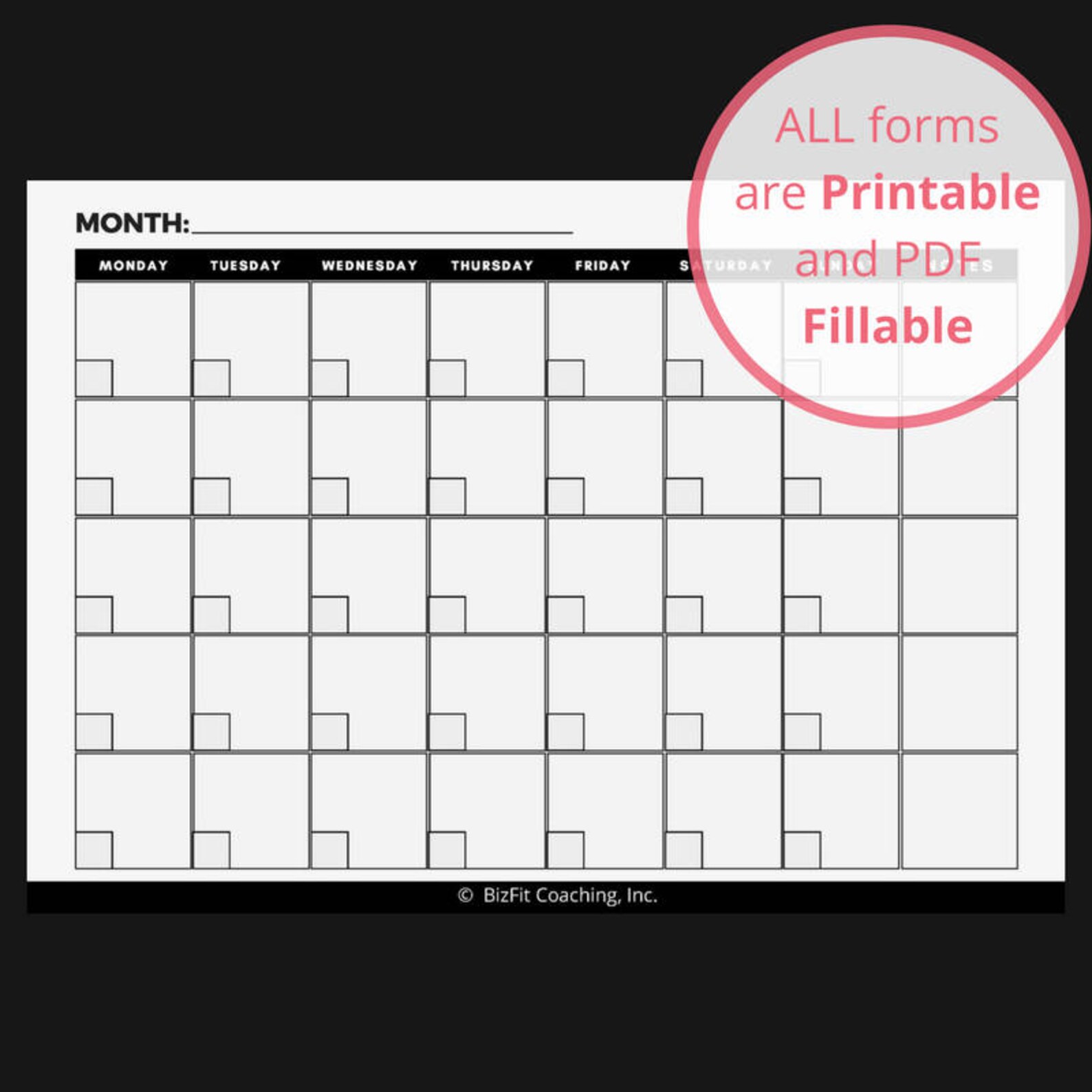 3 Monthly Calendar Templates Fillable & Printable Black N Etsy