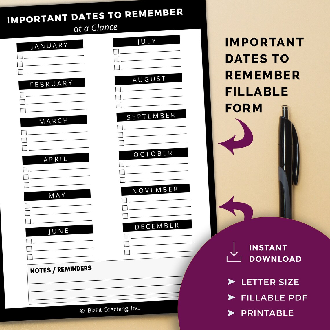 Important Dates to Remember Calendar, Important Event Calendar Template