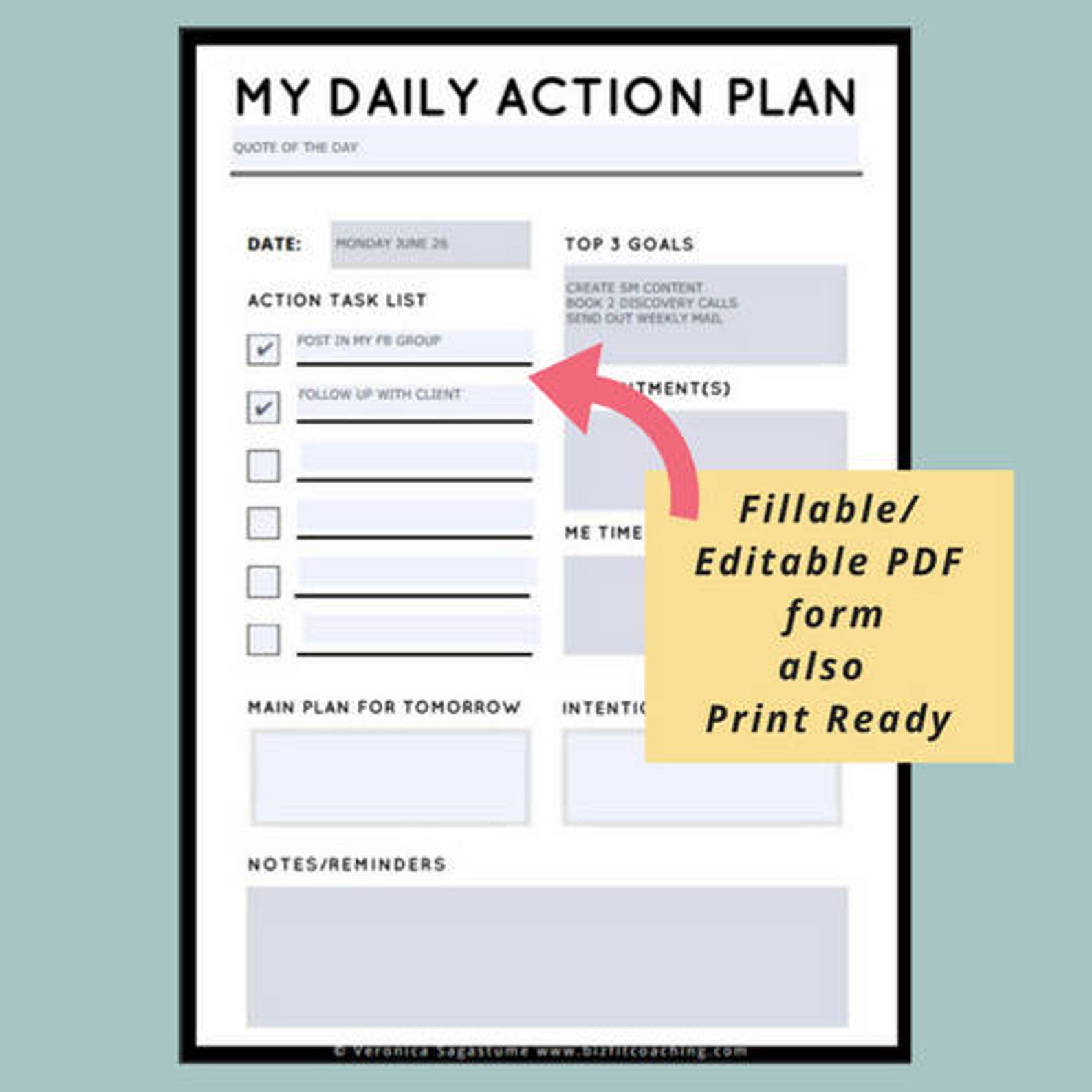 Daily Action Plan Daily Plan of Action Daily Planner Sheet | Etsy