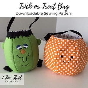 Printable SEWING PATTERN Trick or Treat Bag Pumpkin and Monster Bucket PDF Digital Download