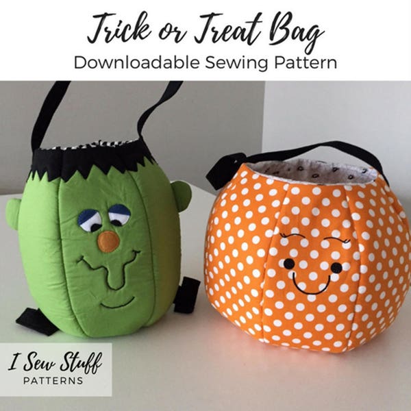 Printable SEWING PATTERN Trick or Treat Bag Pumpkin and Monster Bucket PDF Digital Download