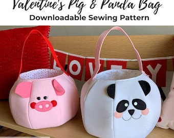 Printable SEWING PATTERN Valentine's Day Pig and Panda Bear Bag PDF Digital Download
