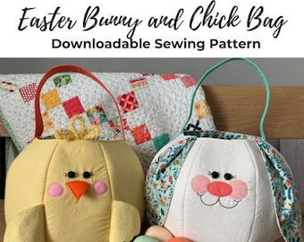 Printable SEWING PATTERN Easter Bunny and Chick Bag Bucket PDF Digital Download