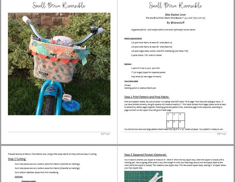 Printable SEWING PATTERN Small Biria Kids Reversible Bike Basket Liner Digital Download image 3