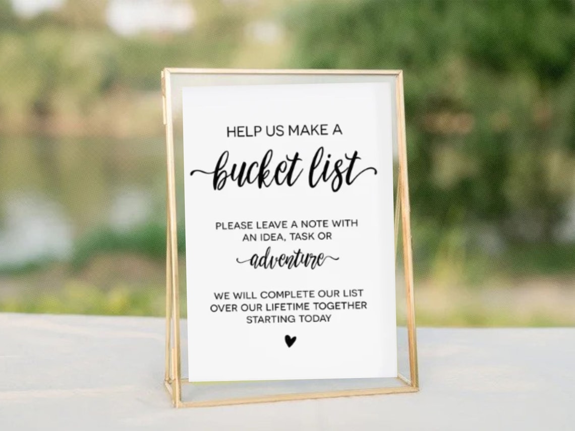 Wedding Bucket List Sign 5x7 & 8x10 Bucket List Etsy