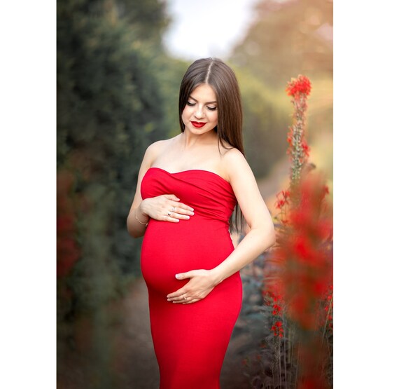 red fitted maternity dress