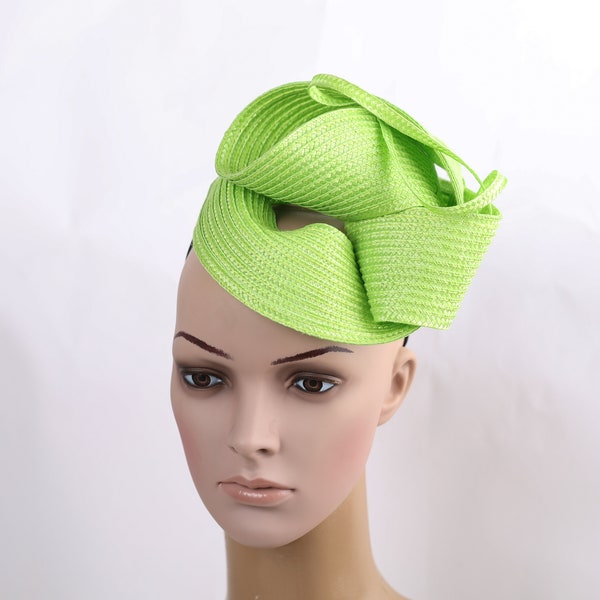 Fascinateur vert lime, fascinateur kentucky derby, chapeau Royal Ascot, chapeau tea party, chapeau d’église, chapeau derby, chapeau fantaisie, chapeau de mariage vert