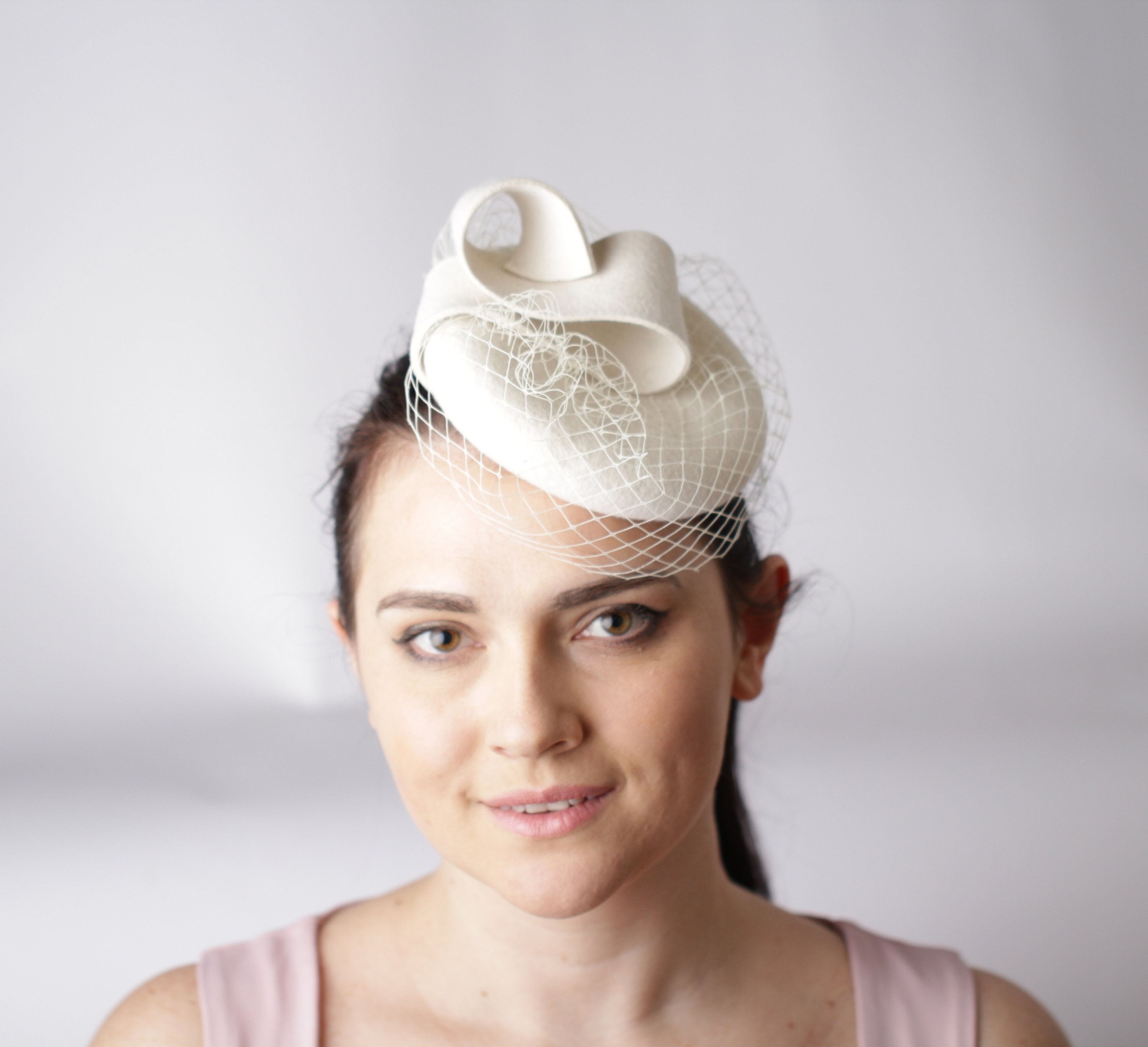 Ivory Pillbox Hat Merino Ivory Wool 