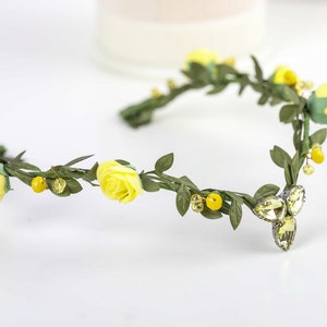 Yellow elvish flower crown, elf headpiece, leaf fairy crown, elf crown, woodland elven crown, elven circlet, elf tiara, elven fairy crown