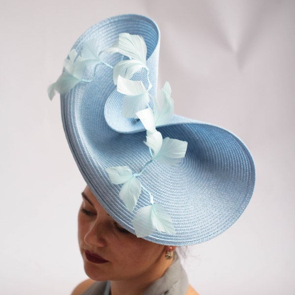 Light blue Fascinator,  blue white derby fascinator , Feather Hat, kentucky derby fascinator , Royal Ascot Hat , Church Hat