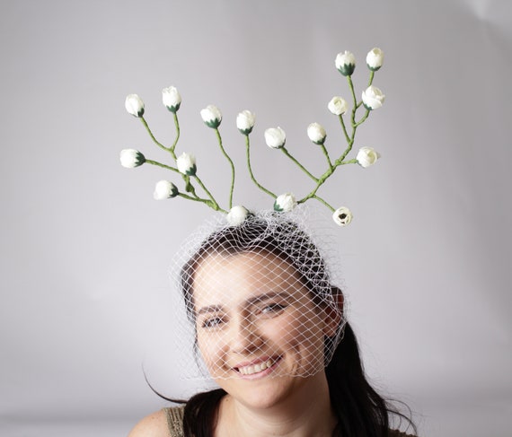 Fascinator With Veil Roses , Womens Tea Party Hat, Church  display picture 1