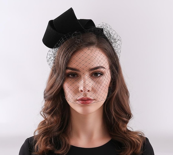 Black Lace Veil Fascinator Derby, Funeral, Church Fascinator With Veil, Church Hat, Derby Hat, British Hat  main image 4