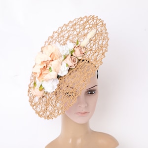 Natural beige straw kentucky derby hat, straw royal ascot hat, wedding hat, formal hat for women, race day hat, straw fascinator