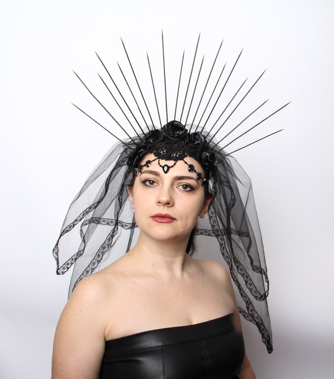 Gothic Headdress Gothic Crown With Veil Gothic Headpiece Etsy