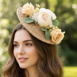 Ivory Bow Natural Straw Pillbox Fascinator Hat Wedding Derby Garden Party FS Fascinator White Pillbox Hats French Beret With Veil  main image 2