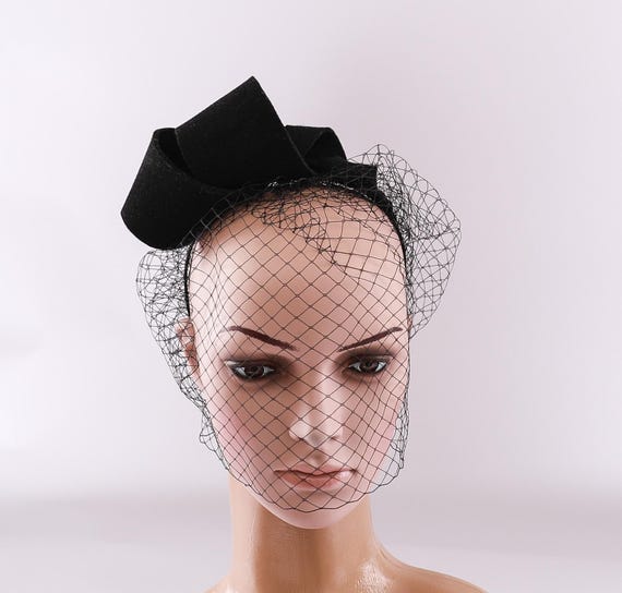 Black Fascinator With Veil Church Hat Derby Hat British Hat Steam