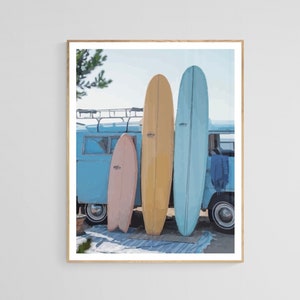 Longboards Printable Poster / Digital Artwork / Coastal / Surfboard / VW Bus / Volkswagen / Groovy / Beach / Ocean / California / Boho