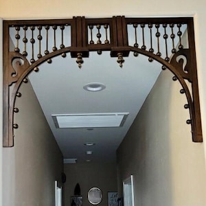 Victorian Arch Stick and Ball Arch/ Headboard for Interior home Decor Art Nouveau style for living and family room. Fretwork arch spandrel