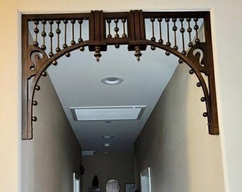 Victorian Arch Stick and Ball Arch/ Headboard for Interior home Decor Art Nouveau style for living and family room. Fretwork arch spandrel