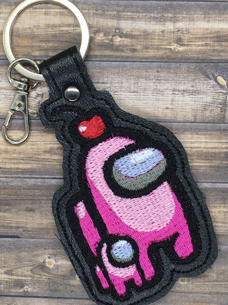 among us embroidered vinyl key chain or bag tag this is