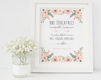 Affiche imprimable remerciement éducatrice, cadeau éducatrice, affiche numérique