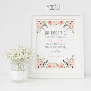 Affiche imprimable remerciement éducatrice, cadeau éducatrice, affiche numérique