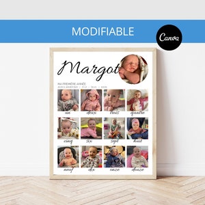 Birthday collage poster, child's milestones, 1st birthday, photo image board | EDITABLE DIGITAL FILE