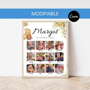 Winnie the Pooh, Birthday collage poster, child's development stages, 1st birthday, photo board | EDITABLE DIGITAL FILE
