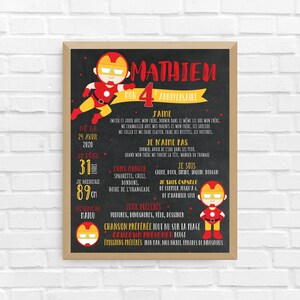 Affiche ANNIVERSAIRE Iron Man | Premier anniversaire, anniversaire, personnalisé, fête bébé 1 an, affiche fond noir | FICHIER NUMÉRIQUE