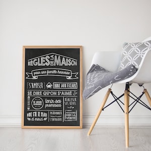 Decorative digital poster, house rules, family rules, chalkboard table