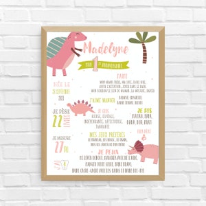 Pink Dino BIRTHDAY poster | First birthday, anniversary, personalized, child's party | White background | All ages | *DIGITAL FILE