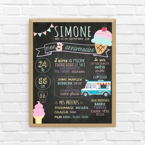 Cartel de CUMPLEAÑOS del helado | Primer cumpleaños, aniversario, personalizado, fiesta de 1 año, cartel de fondo negro | ARCHIVO DIGITAL