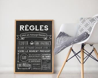Cartel digital decorativo, reglas de la casa, reglas de pareja, reglas de matrimonio
