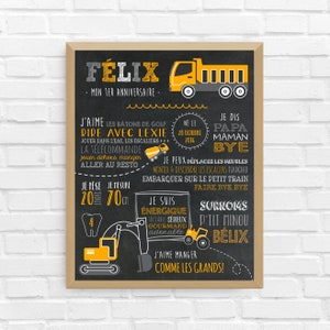 Cartel ANIVERSARIO Camiones | Primer cumpleaños, aniversario, personalizado, fiesta de bebé de 1 año, cartel de fondo negro / ARCHIVO DIGITAL