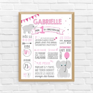 Elephant BIRTHDAY poster | First birthday, anniversary, personalized, 1 year party, white background poster | DIGITAL FILE