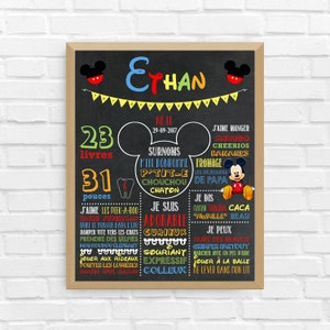Affiche ANNIVERSAIRE Mickey Mouse | Premier anniversaire, anniversaire, personnalisée, fête bébé 1 an, affiche fond noir | FICHIER NUMÉRIQUE
