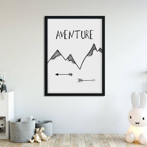 Decorative digital poster, children's room, illustration, monochrome, Scandinavian, nursery